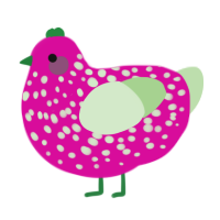 A fuchsia and gluppy chicken with a speckle pattern