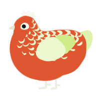 A vermilion and apple chicken with a half-lace pattern