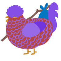 A red and blurple chicken with a lace pattern