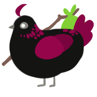 A black and maroon chicken with a neck-speckle pattern