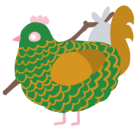 A viridian and ochre chicken with a lace pattern