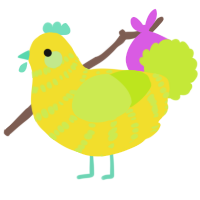 A yellow and lime chicken with a bar pattern