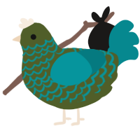 A olive and teal chicken with a lace pattern