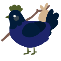 A navy and tumblr chicken with a head pattern