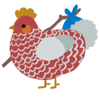 A red and silver chicken with a lace pattern