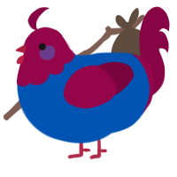 A ultramarine and maroon chicken with a head pattern