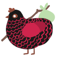 A sable and crimson chicken with a lace pattern