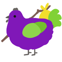 A violet and grass chicken