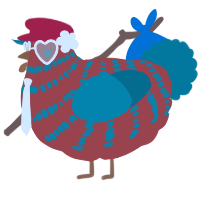 A red and sea chicken with a bar pattern