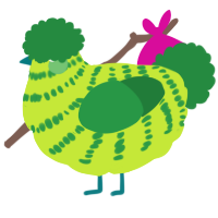 A lime and viridian chicken with a bar pattern