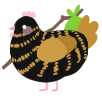 A black and gold chicken with a bar pattern