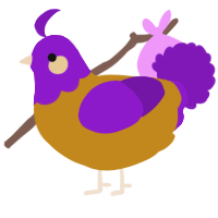 A ochre and violet chicken with a head pattern