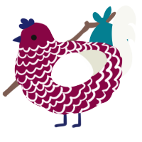 A maroon and white chicken with a lace pattern