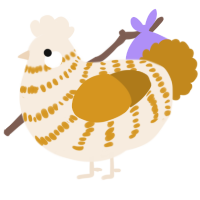 A cream and ochre chicken with a bar pattern