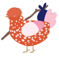A vermilion and rose chicken with a speckle pattern