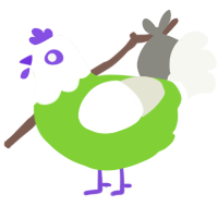 A grass and white chicken with a head pattern