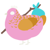 A pink and orange chicken with a half-lace pattern