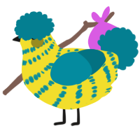 A yellow and sea chicken with a bar pattern