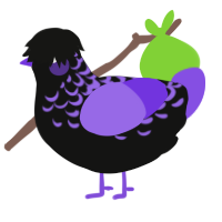 A black and blurple chicken with a half-lace pattern