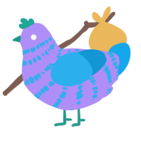 A lilac and sky chicken with a bar pattern