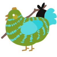 A chartreuse and aqua chicken with a bar pattern