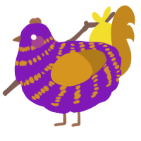 A violet and ochre chicken with a bar pattern