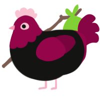 A black and maroon chicken with a head pattern