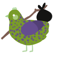 A chartreuse and overcast chicken with a speckle pattern