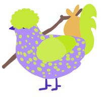 A lilac and lime chicken with a speckle pattern