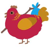 A crimson and ochre chicken with a neck-band pattern