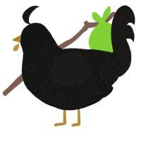 A black and sable chicken with a double-lace pattern
