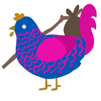 Fancy Pants, a ultramarine and fuchsia chicken with a lace pattern