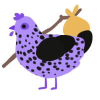 A lilac and black chicken with a speckle pattern