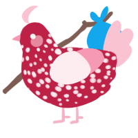 A crimson and rose chicken with a speckle pattern