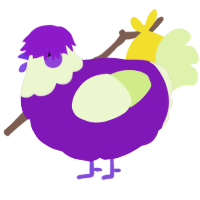 A violet and apple chicken with a head pattern