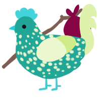 A turquoise and apple chicken with a speckle pattern
