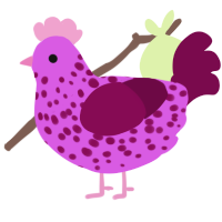 Frenchie, a orchid and wine chicken with a speckle pattern