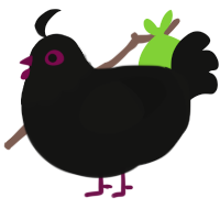 A black chicken with a head pattern