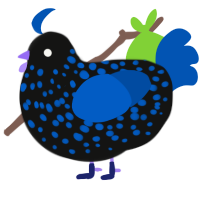 Midnight, a black and ultramarine chicken with a speckle pattern