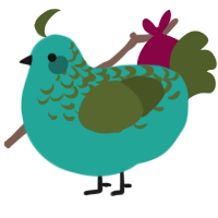 A turquoise and olive chicken with a half-lace pattern