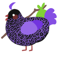 Unholy, a black and blurple chicken with a double-lace pattern