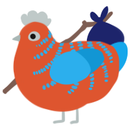A vermilion and sky chicken with a half-bar pattern