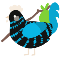 A black and cerulean chicken with a bar pattern