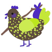 A bark and lime chicken with a speckle pattern