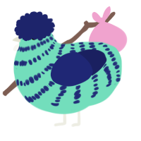 A mint and navy chicken with a bar pattern