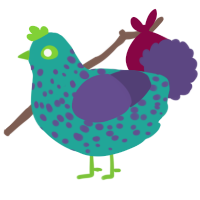 A turquoise and overcast chicken with a speckle pattern