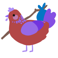 A red and blurple chicken with a neck-speckle pattern