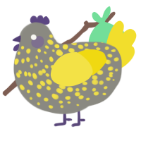 A ash and yellow chicken with a speckle pattern