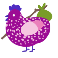 A plum and pink chicken with a speckle pattern