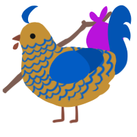 A gold and ultramarine chicken with a lace pattern
